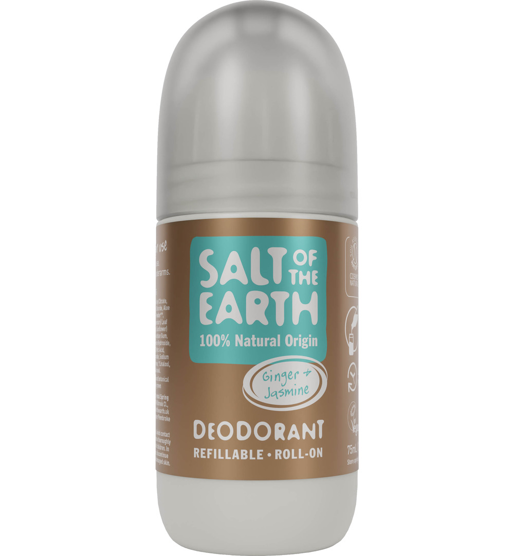 Salt Of The Earth Natural Deodorant Roll On, Ginger & Jasmine (75 ml)