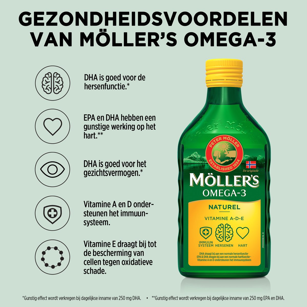 6x Mollers Omega-3 Levertraan Naturel (250 ml)