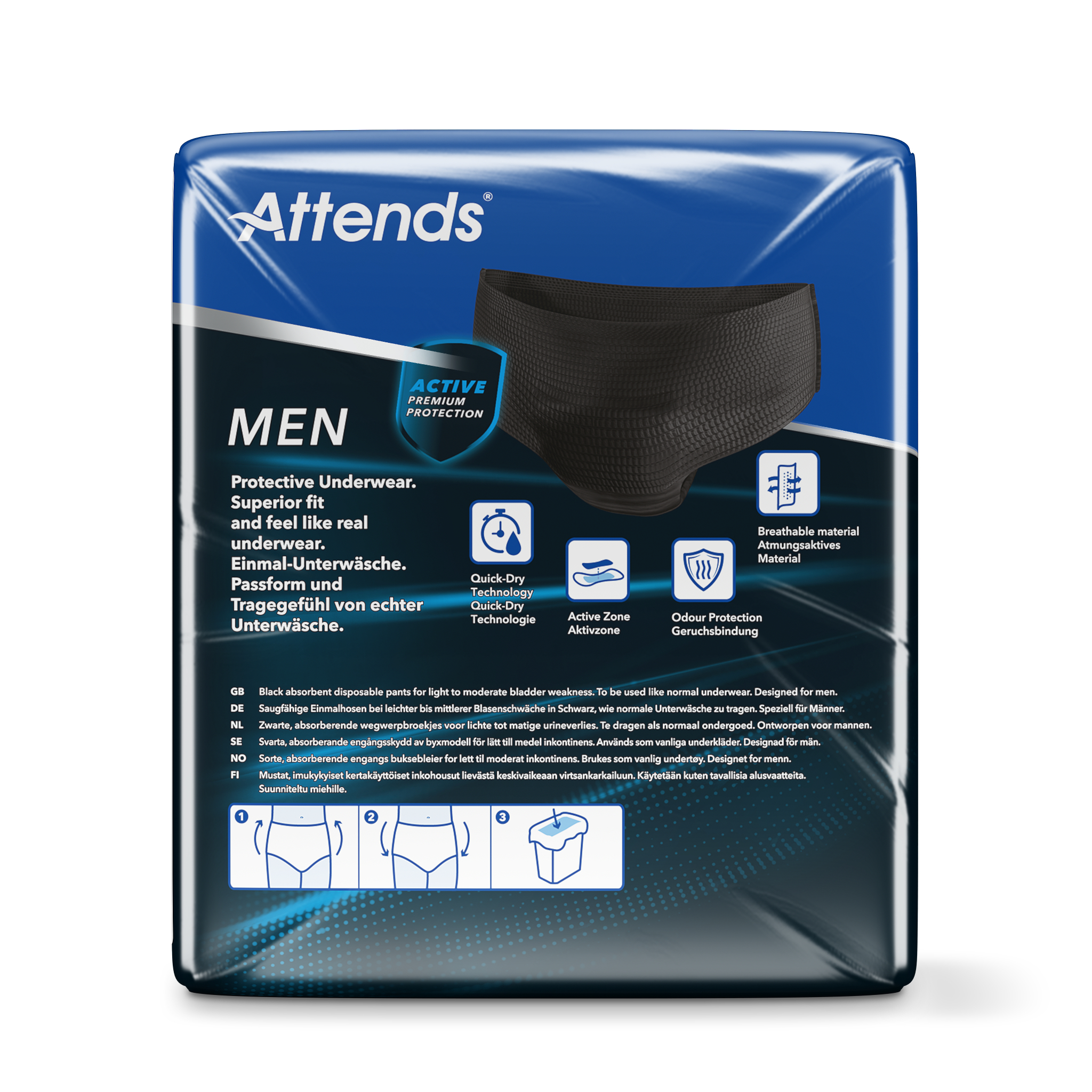 Attends Men Discreet Underwear Zwart Maat L (10 Stuks)