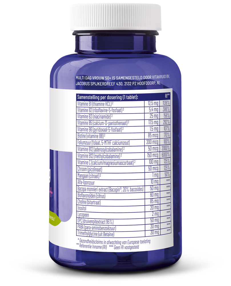 Vitakruid Multi Dag Vrouw 50+ 100% Vegan (90 tabletten) - image 2