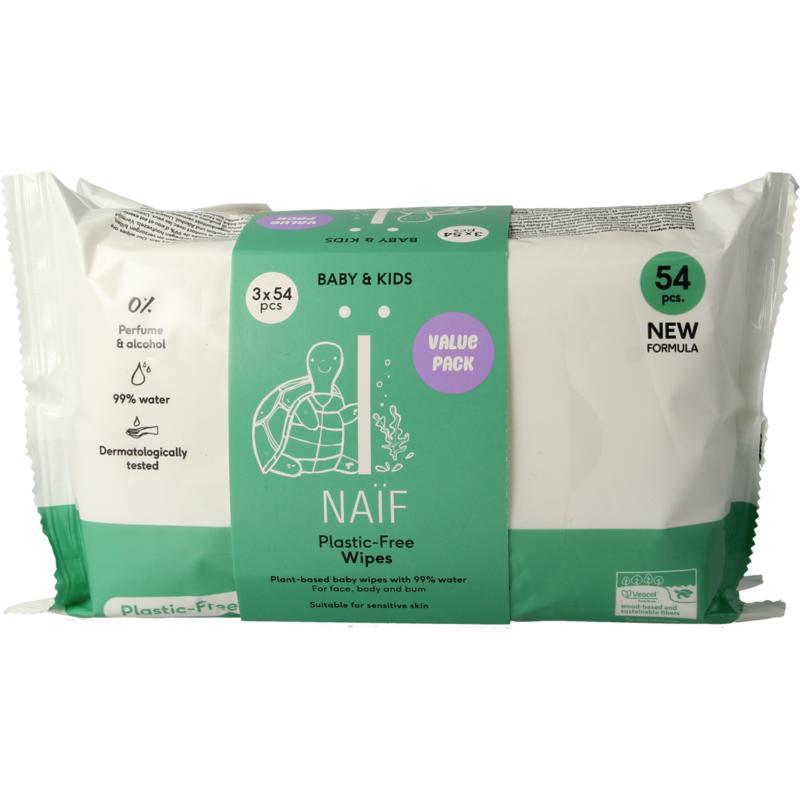 Naïf Baby & kids plastic-free wipes 3-pack (3 stuks)