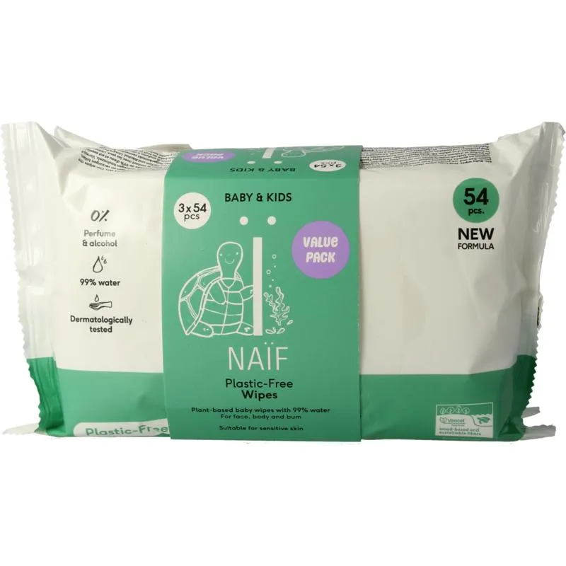 Naïf Baby & kids plastic-free wipes 3-pack (3 stuks)
