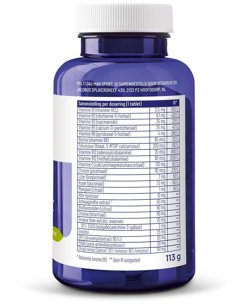 Vitakruid Multi Dag Man Sport 100% Vegan (90 tabletten) - image 2