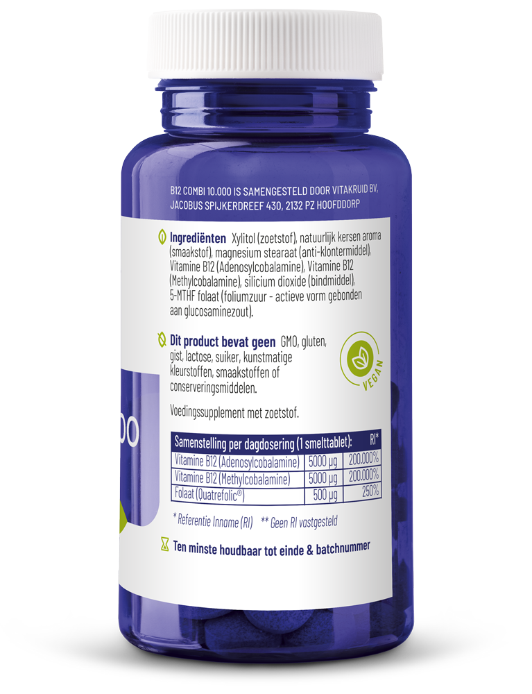Vitakruid B12 Combi 10.000® Met Actief Folaat Vitamine (120 smelttabletten) - image 2
