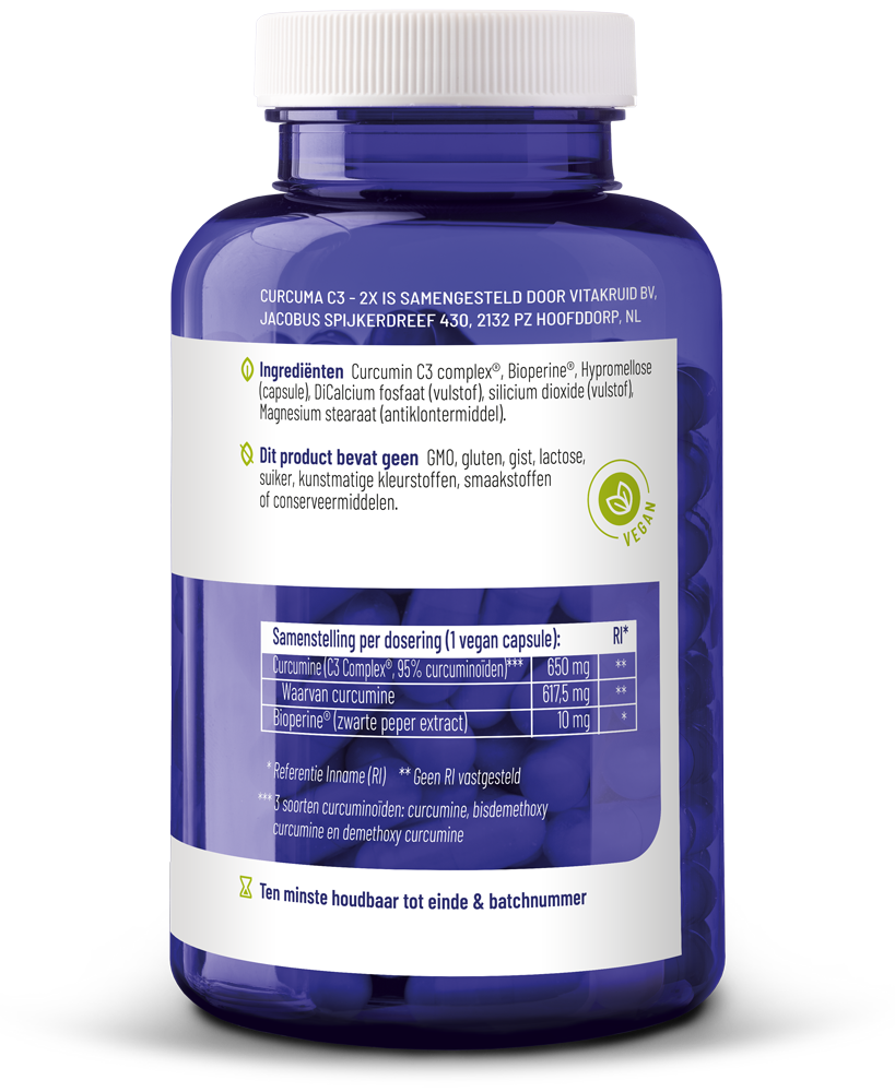 Vitakruid Curcuma C3-2X (95% Curcuminoïden) Met Bioperine® 120 (120 vega capsules) - image 2
