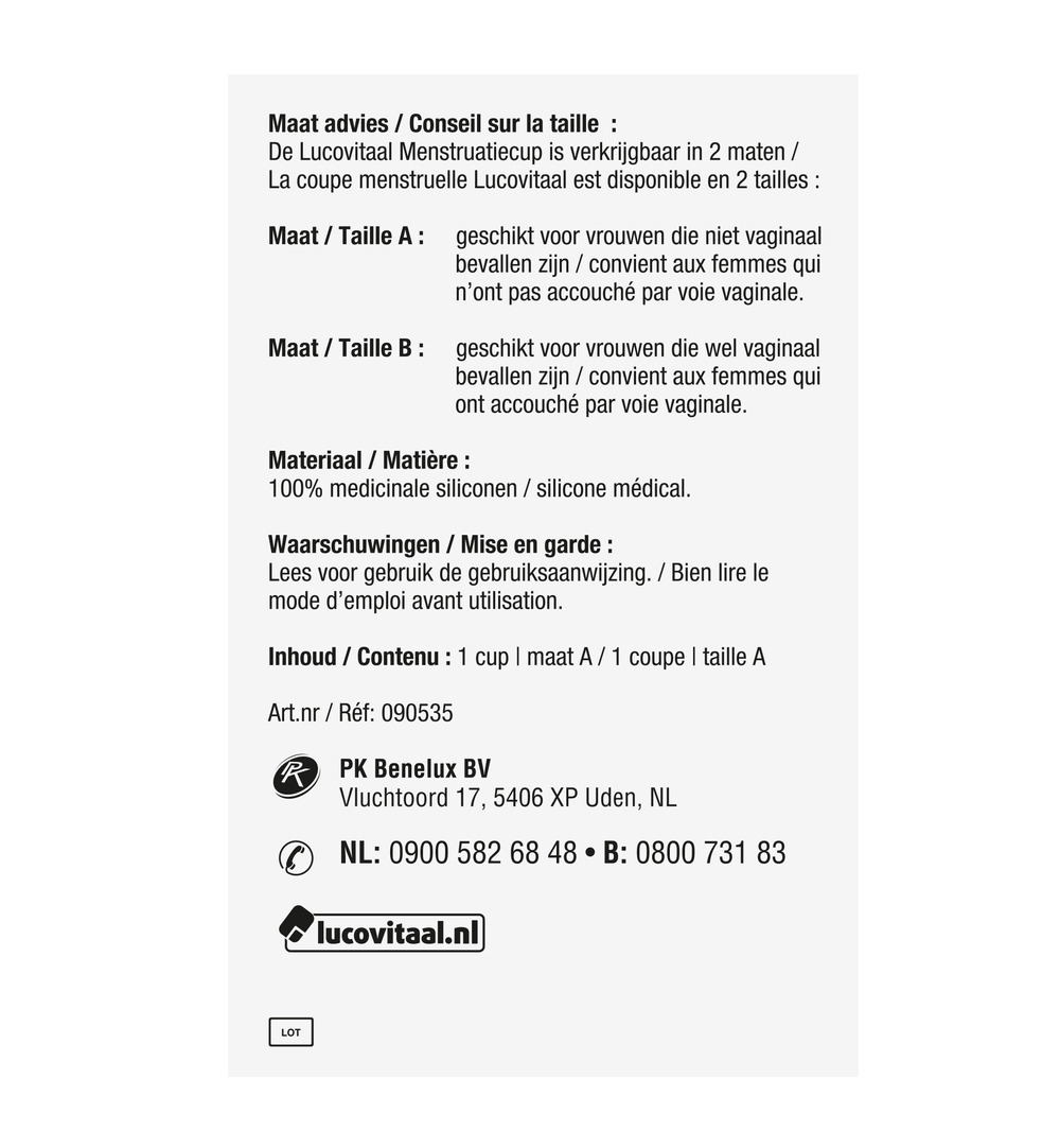 Lucovitaal Menstruatie Cup Maat A (1 stuk)