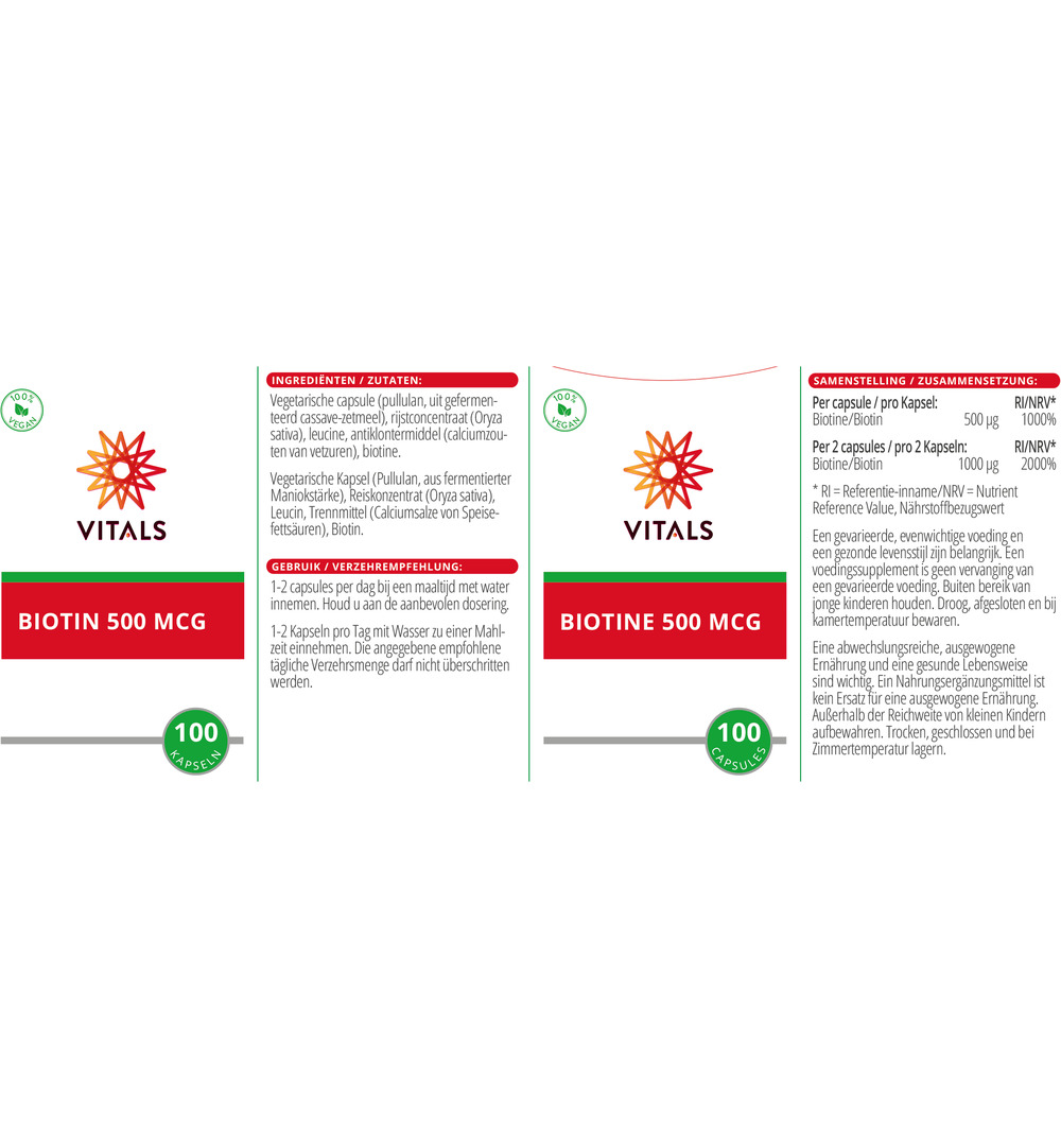 Vitals Biotine 500mcg (100 capsules) - image 3
