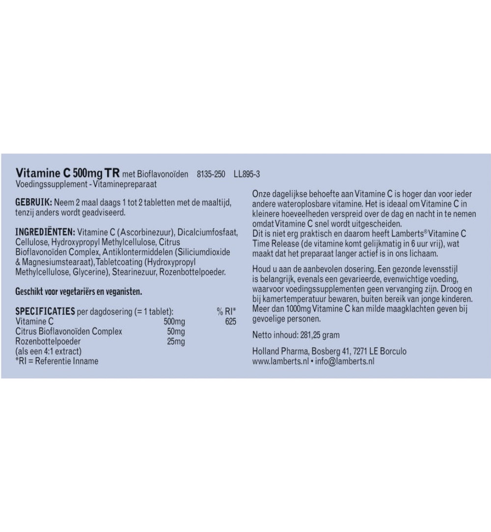 Lamberts Vitamine C 500 time released & bioflavonoiden (250 tabletten)