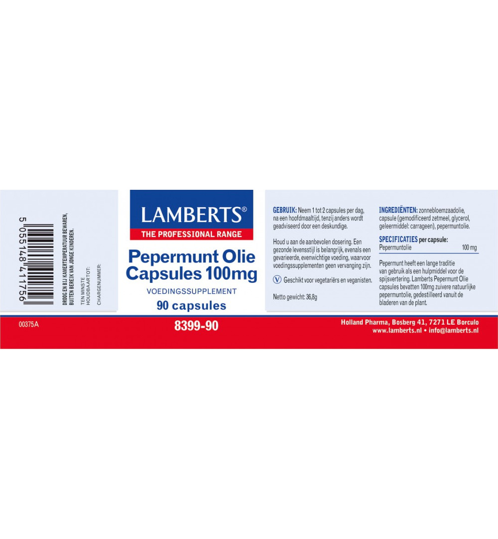 Lamberts Pepermuntolie 100mg (90 vega capsules)