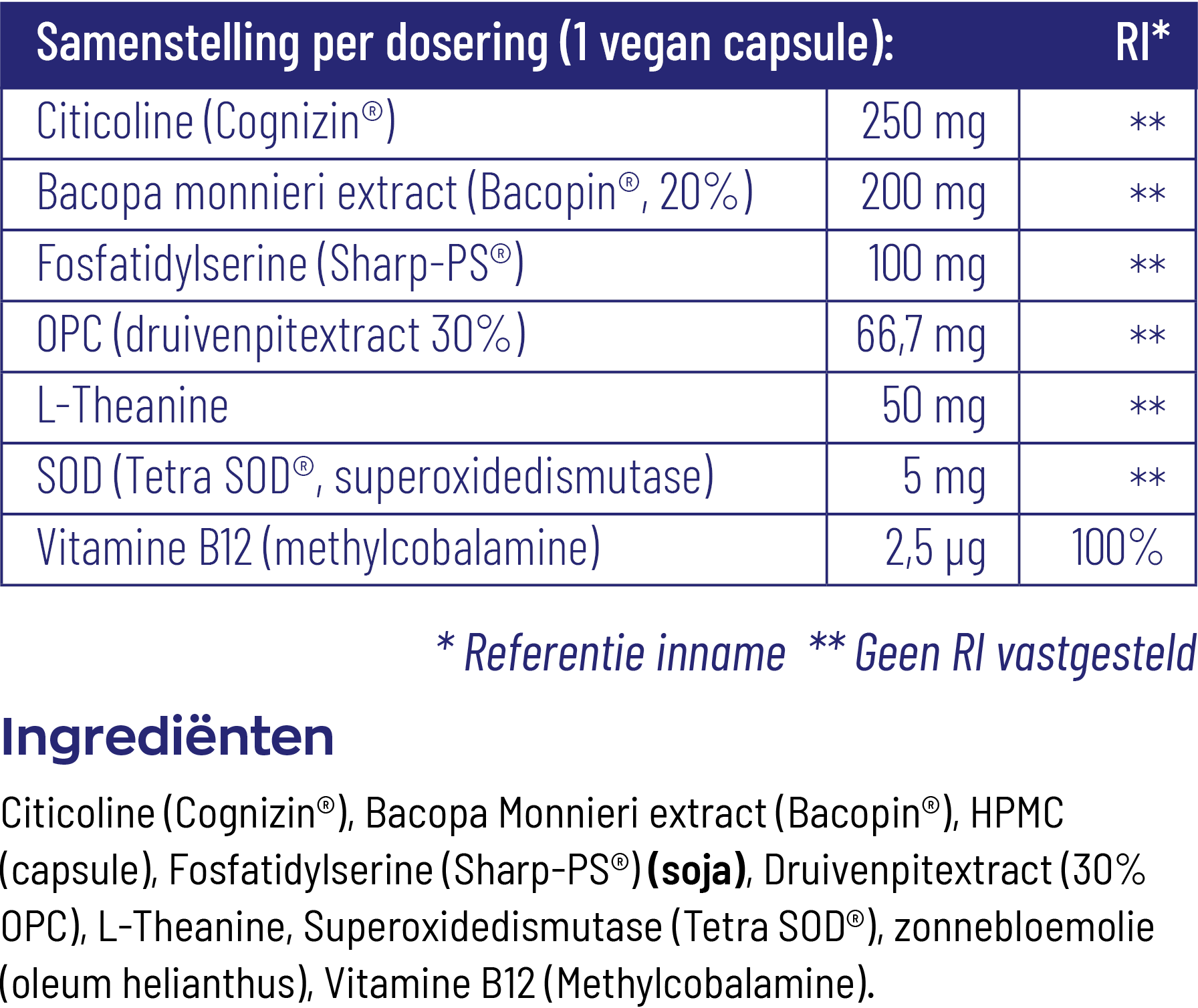 Vitakruid Geheugenformule Oa Bacopa Monnieri Citicoline Opc (60 vega capsules) - image 3