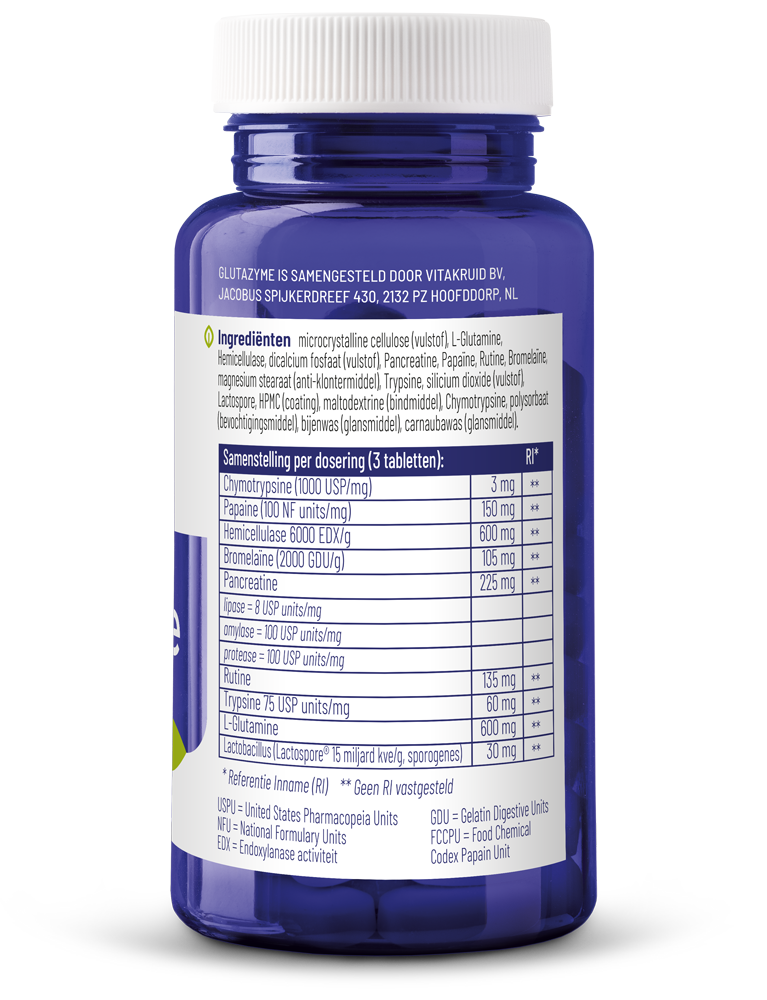 Vitakruid Glutazyme Oa Spijsverteringsenzymen En L-Glutamine (90 tabletten) - image 2