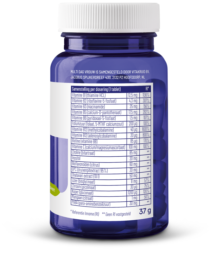Vitakruid Multi Dag Vrouw 100% Vegan (30 tabletten) - image 2