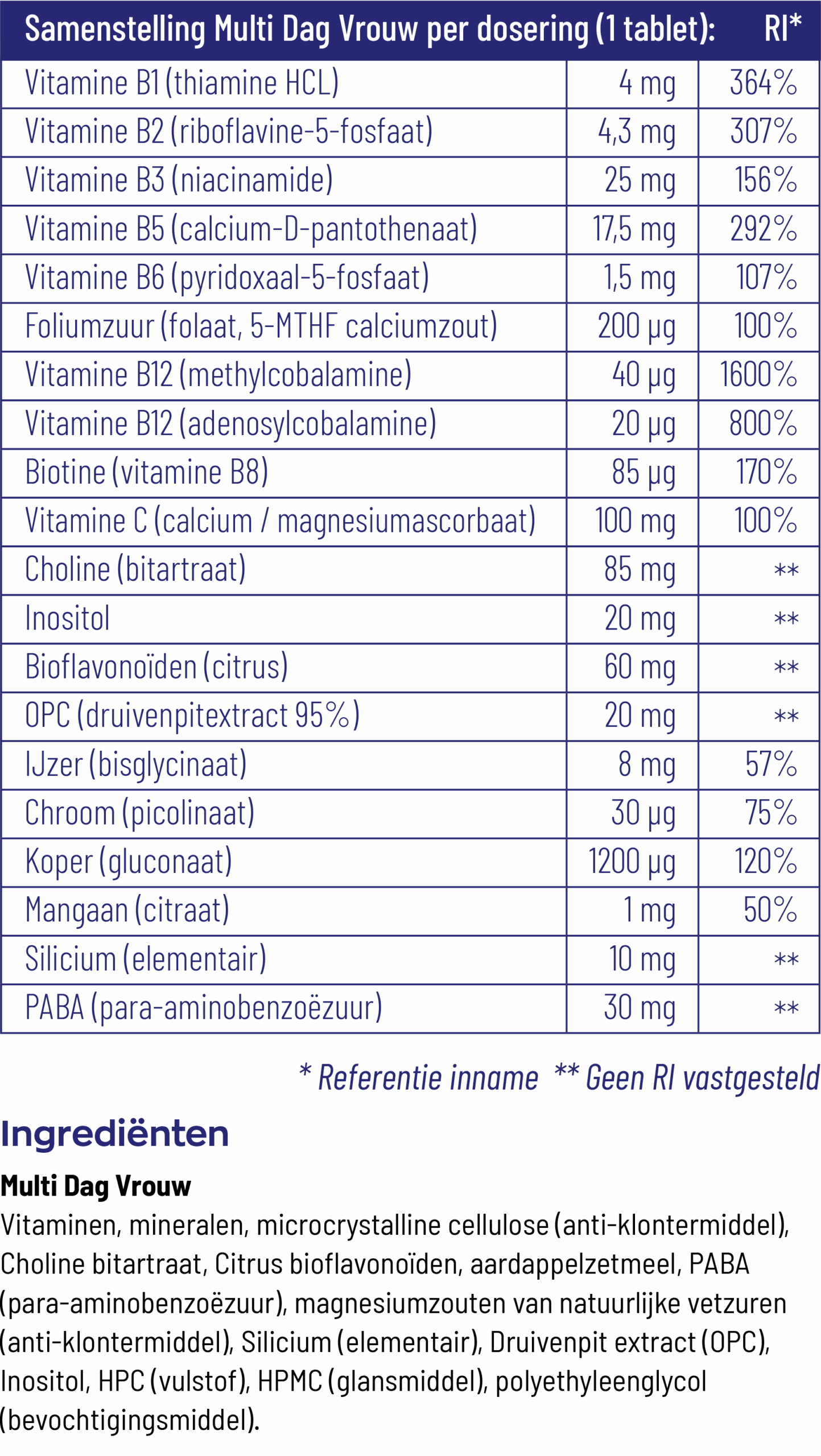 Vitakruid Multi Dag Vrouw 100% Vegan (30 tabletten) - image 3
