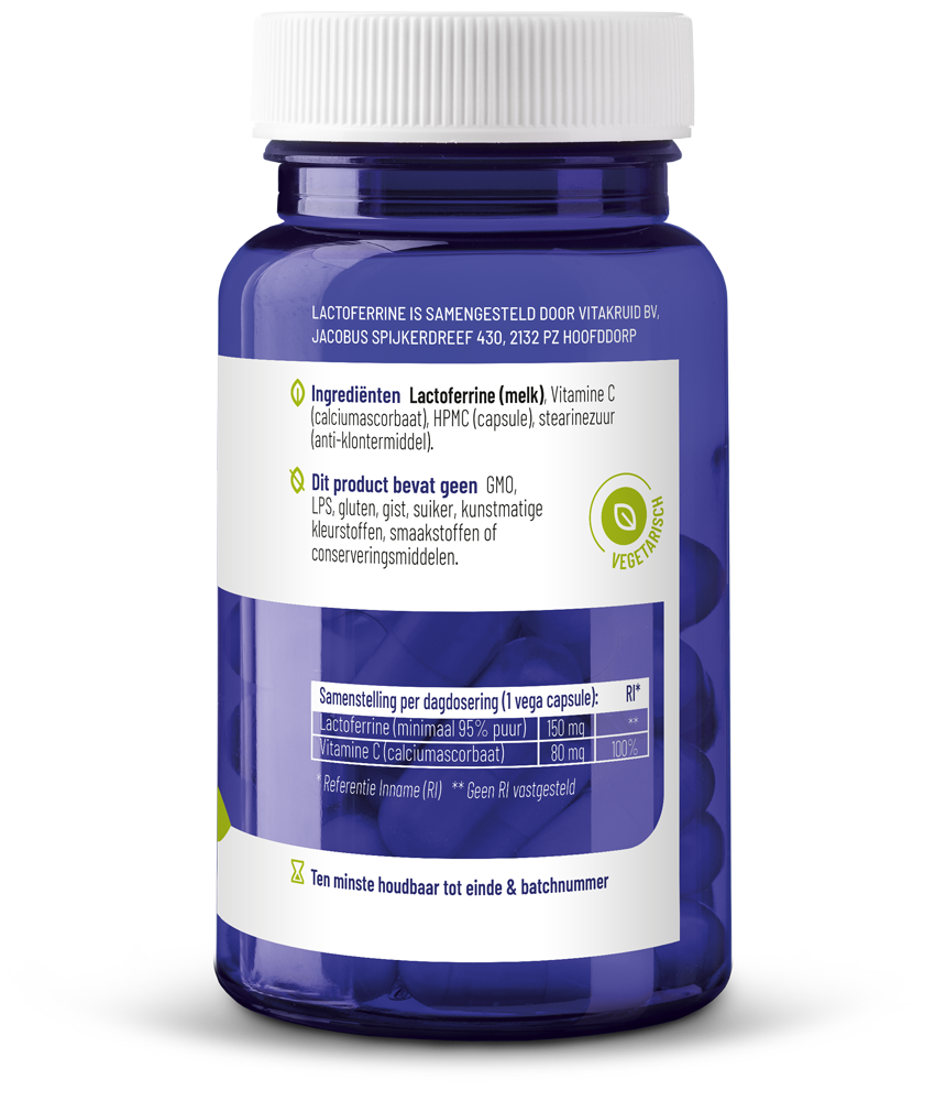 Vitakruid Lactoferrine 150 Mg Minimaal 95% Puur + Vitamine C (60 vega capsules) - image 2