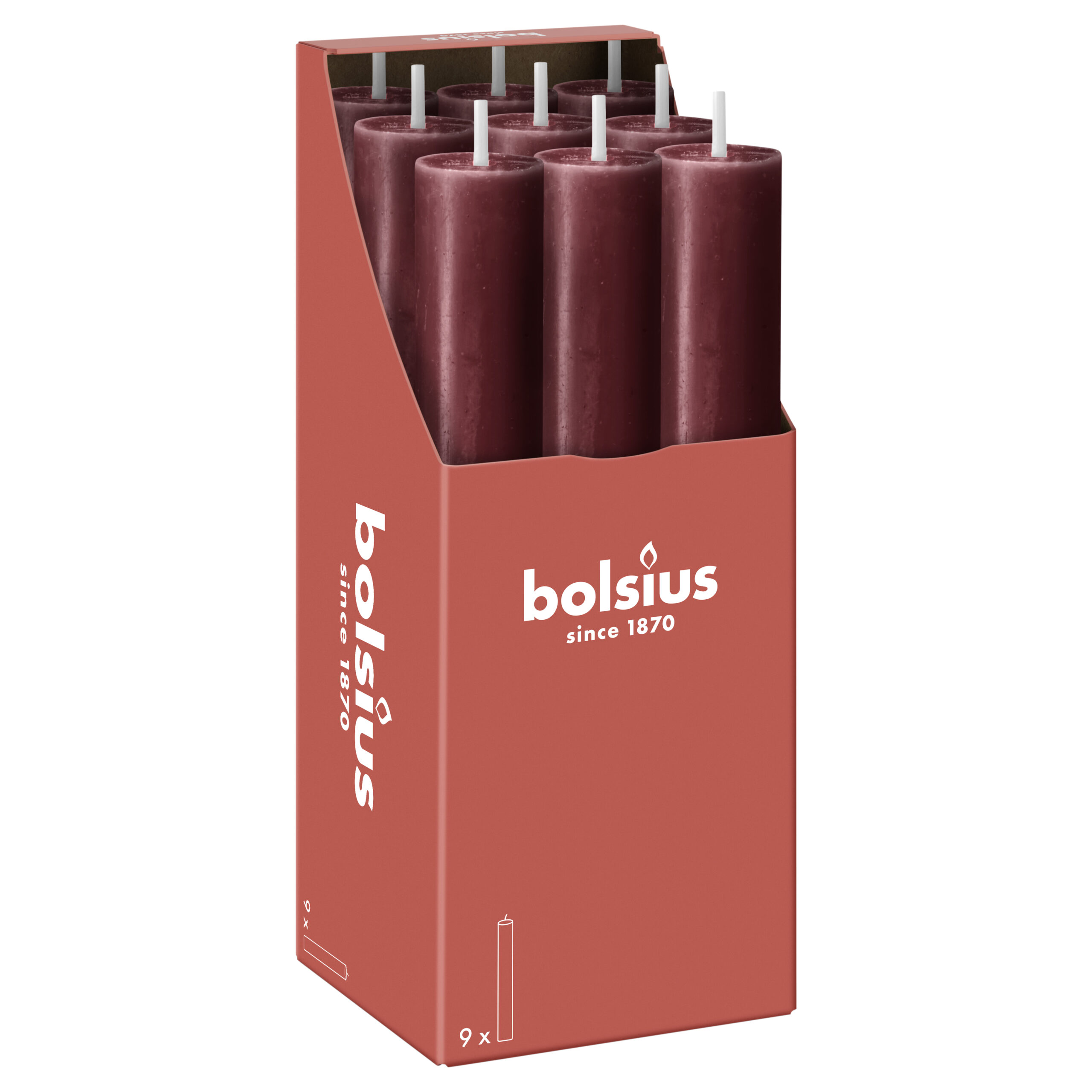 Bolsius Rustiek tafelkaars XL Velvet Red (9 stuks)