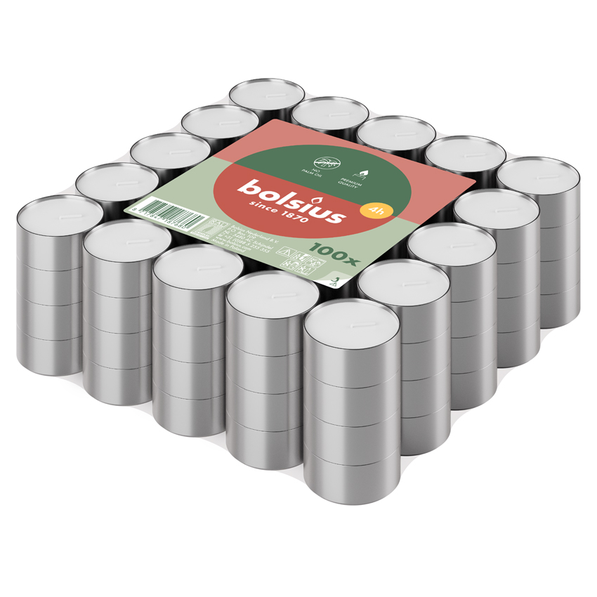 Bolsius Theelichten 4-Uur Brickpack (100 stuks)