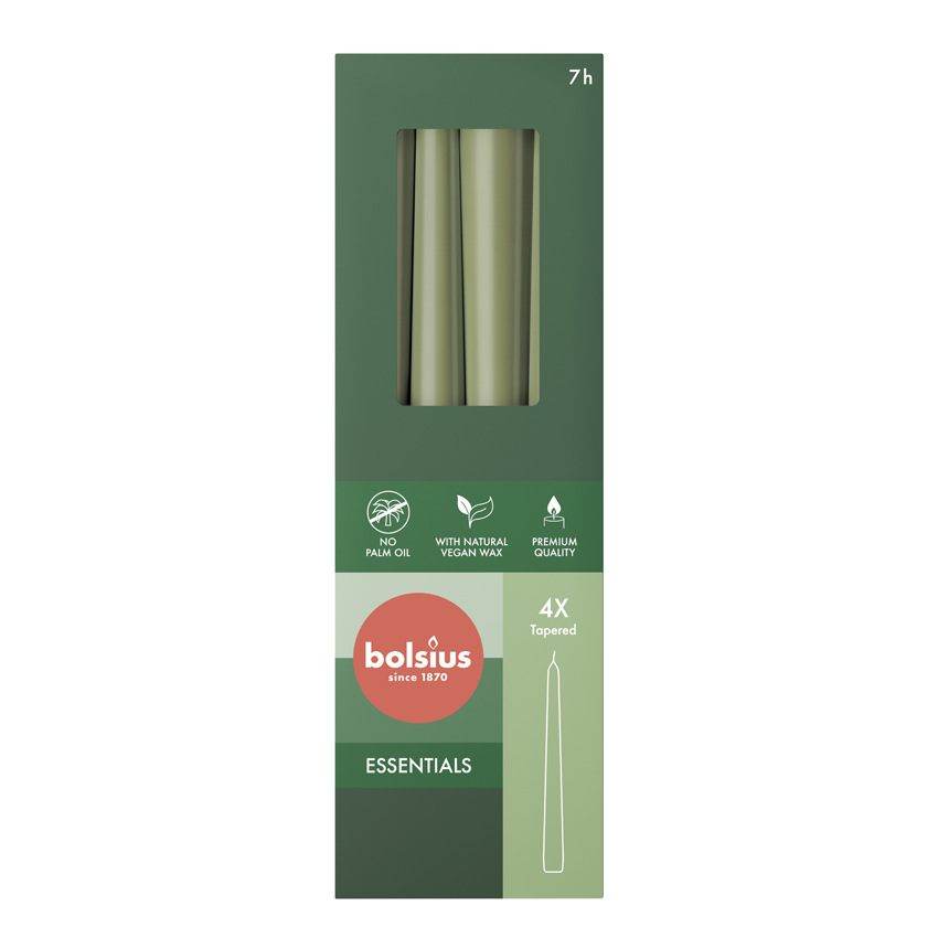 Bolsius Gotische Kaars 245/24 Doos 4 Olivegreen (4 stuks)