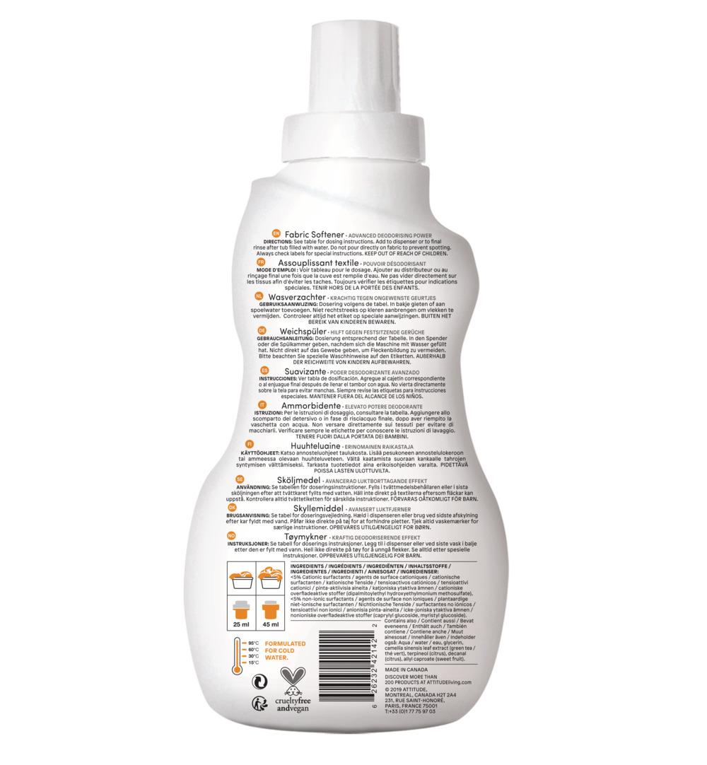 Attitude Nature+ Wasverzachter 40 Beurten Citrus Zest (1040 ml)